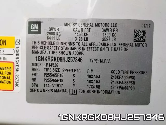 1GNKRGKD8HJ257346 фото 2