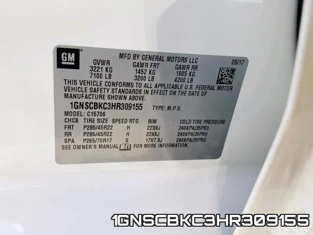 1GNSCBKC3HR309155 фото 2
