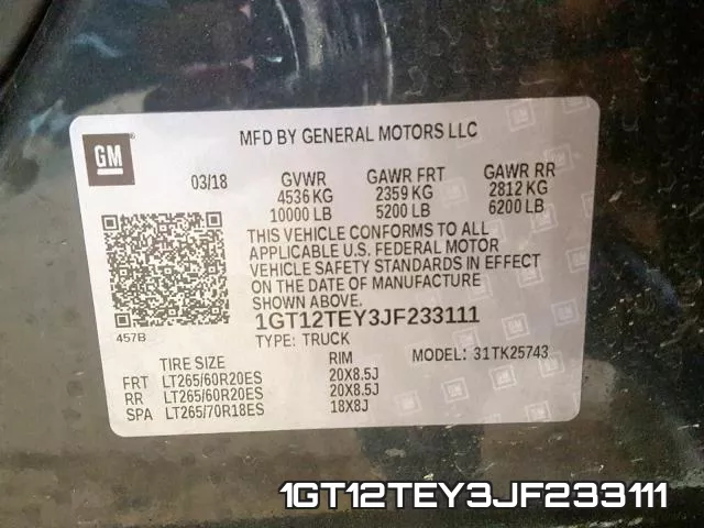 1GT12TEY3JF233111 фото 2