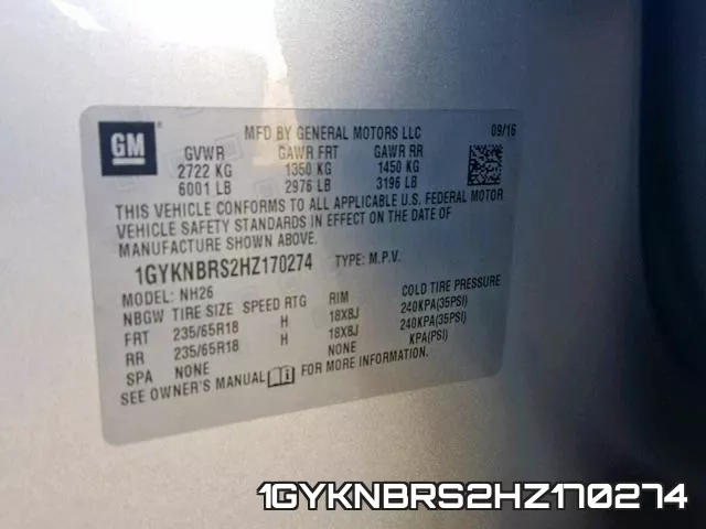 1GYKNBRS2HZ170274 фото 2