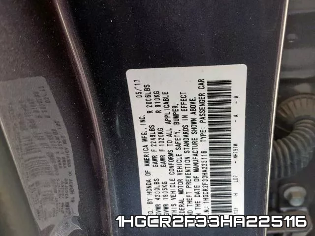 1HGCR2F33HA225116 фото 2