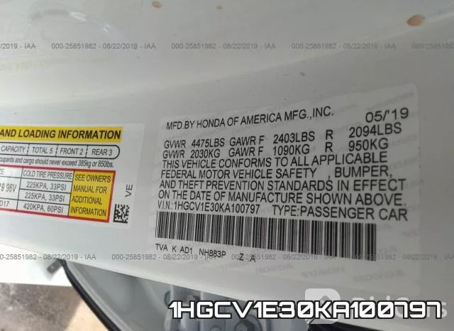 1HGCV1E30KA100797 фото 10