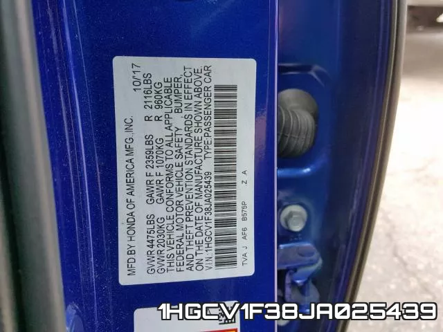 1HGCV1F38JA025439 фото 2