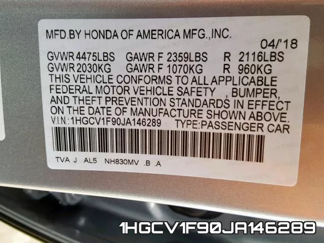1HGCV1F90JA146289 фото 2