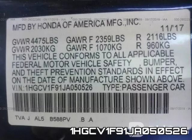 1HGCV1F91JA050526 фото 10