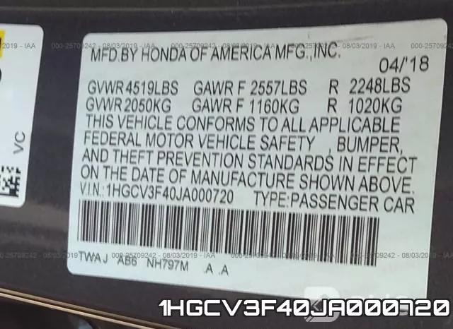 1HGCV3F40JA000720 фото 10