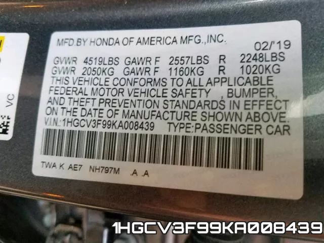 1HGCV3F99KA008439 фото 2