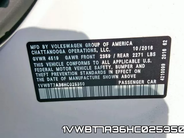 1VWBT7A36HC025350 фото 2