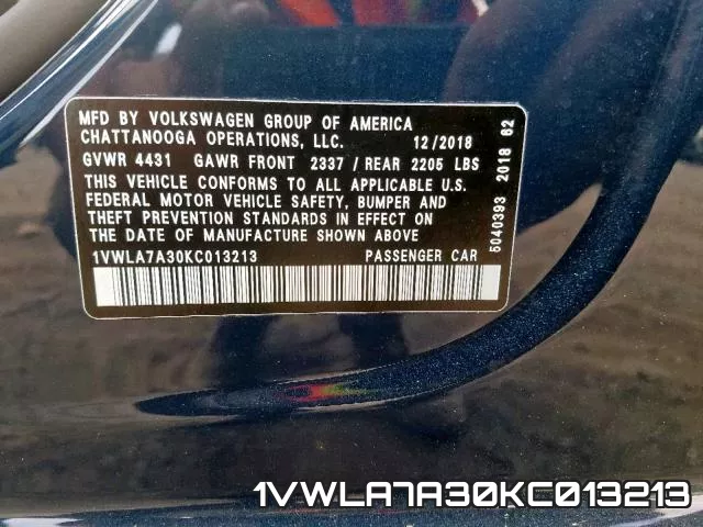 1VWLA7A30KC013213 фото 2