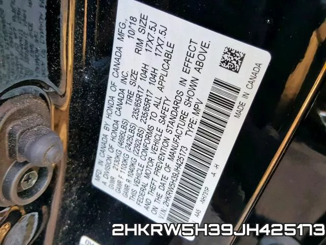 2HKRW5H39JH425173 фото 2