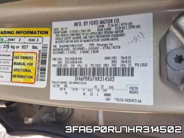 3FA6P0RU7HR314502 фото 2