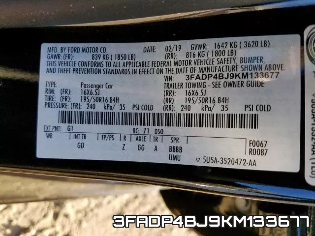 3FADP4BJ9KM133677 фото 2