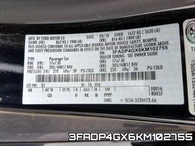 3FADP4GX6KM102755 фото 2