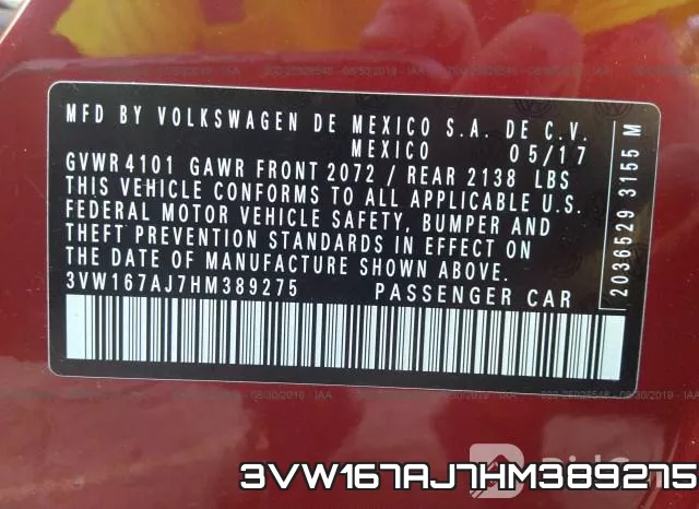 3VW167AJ7HM389275 фото 9