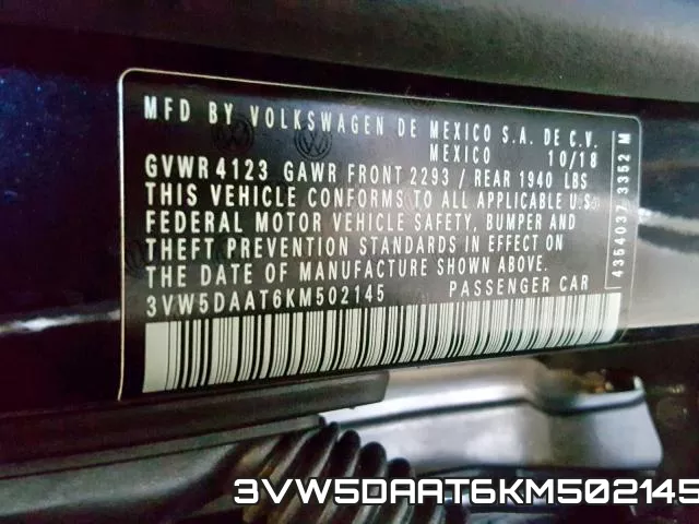 3VW5DAAT6KM502145 фото 2