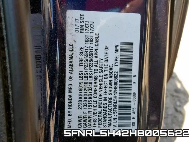 5FNRL5H42HB005622 фото 2