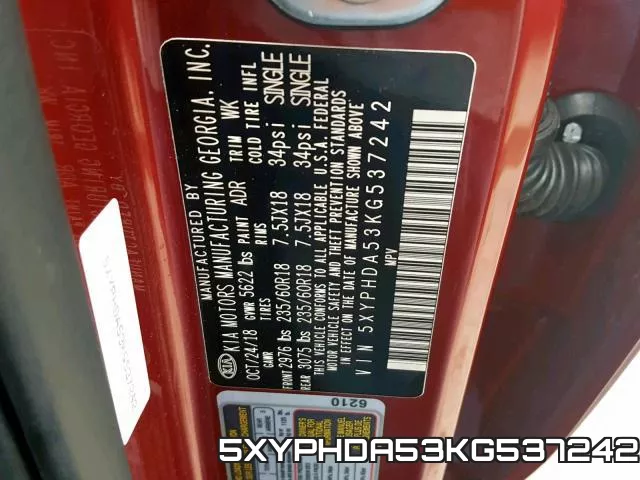 5XYPHDA53KG537242 фото 2