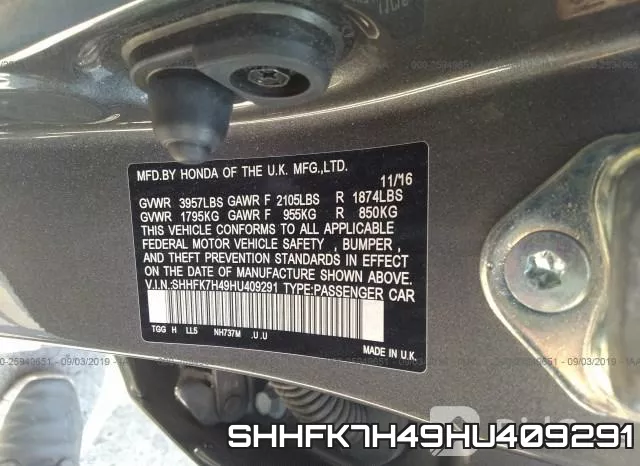 SHHFK7H49HU409291 фото 10