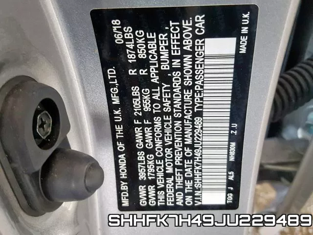SHHFK7H49JU229489 фото 2
