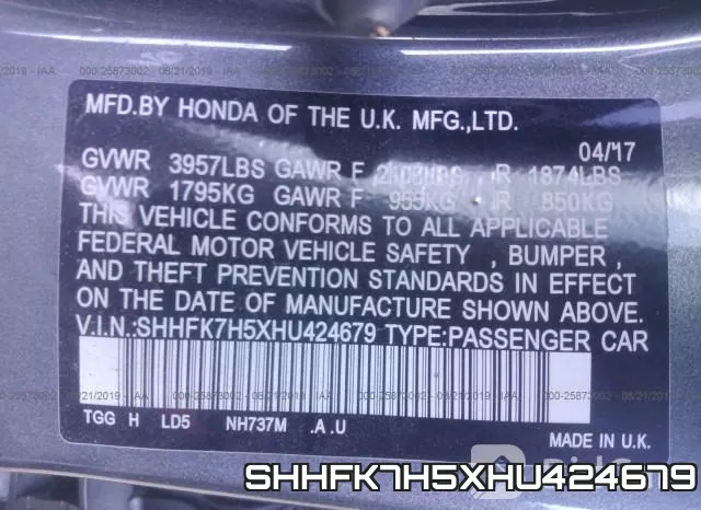 SHHFK7H5XHU424679 фото 10