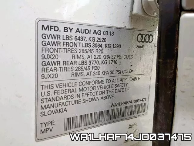WA1LHAF74JD037475 фото 2