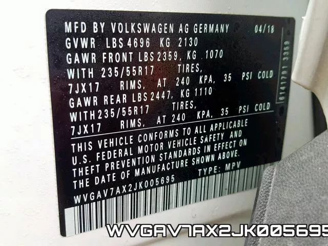 WVGAV7AX2JK005695 фото 2