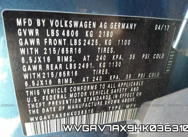 WVGAV7AX9HK036310 фото 10