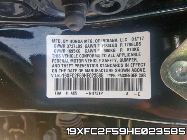 19XFC2F59HE023585 фото 2