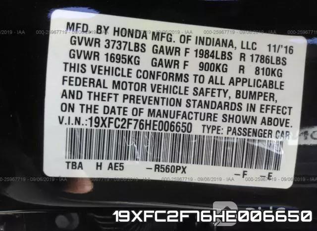 19XFC2F76HE006650 фото 10