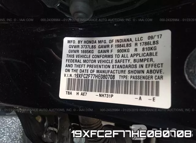 19XFC2F77HE080708 фото 10