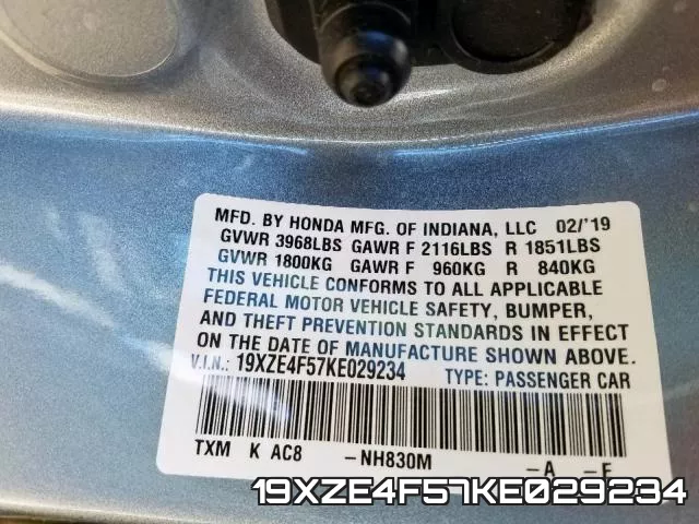 19XZE4F57KE029234 фото 2