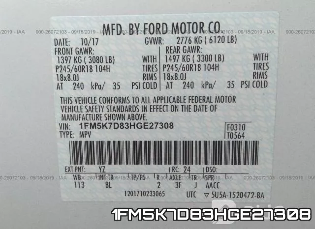 1FM5K7D83HGE27308 фото 10