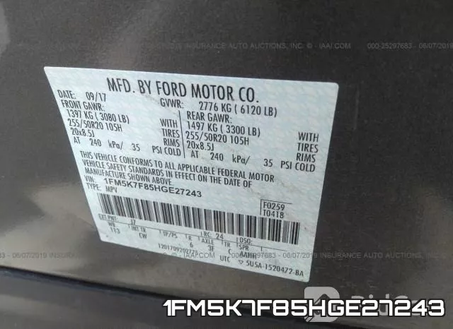 1FM5K7F85HGE27243 фото 10