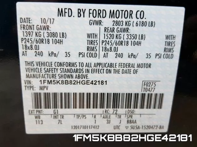 1FM5K8B82HGE42181 фото 2
