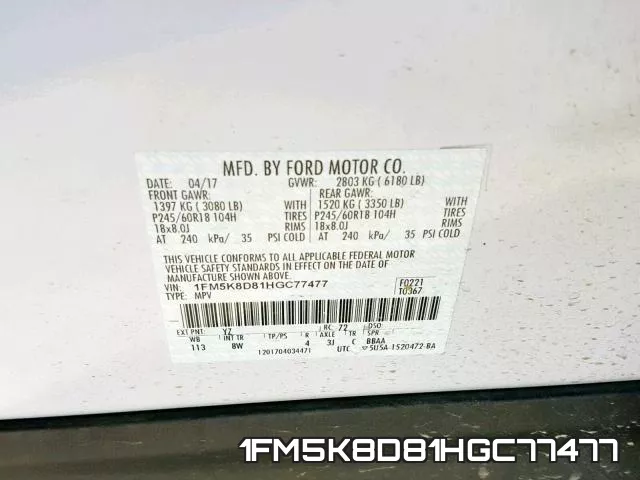 1FM5K8D81HGC77477 фото 2