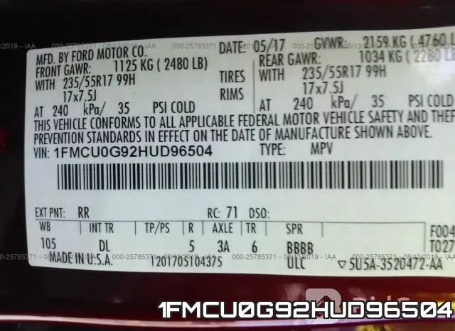 1FMCU0G92HUD96504 фото 10