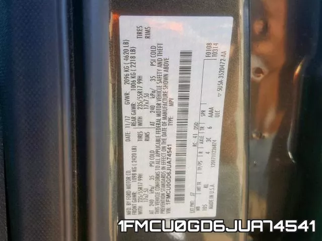 1FMCU0GD6JUA74541 фото 2