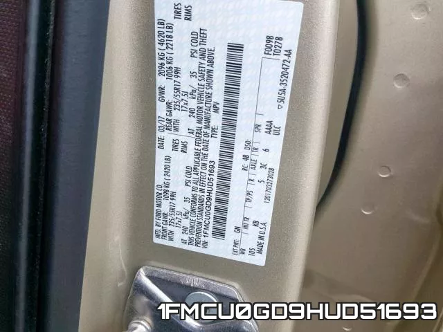 1FMCU0GD9HUD51693 фото 2