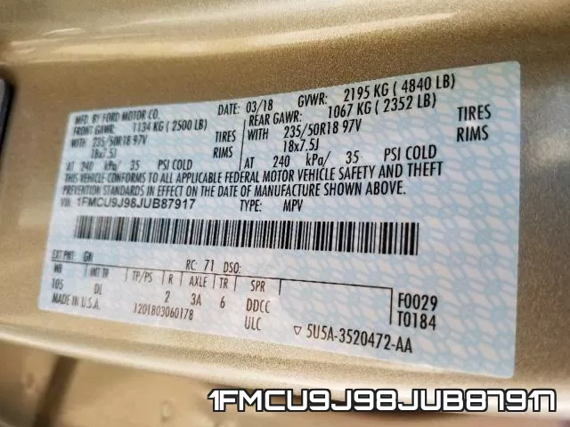1FMCU9J98JUB87917 фото 2