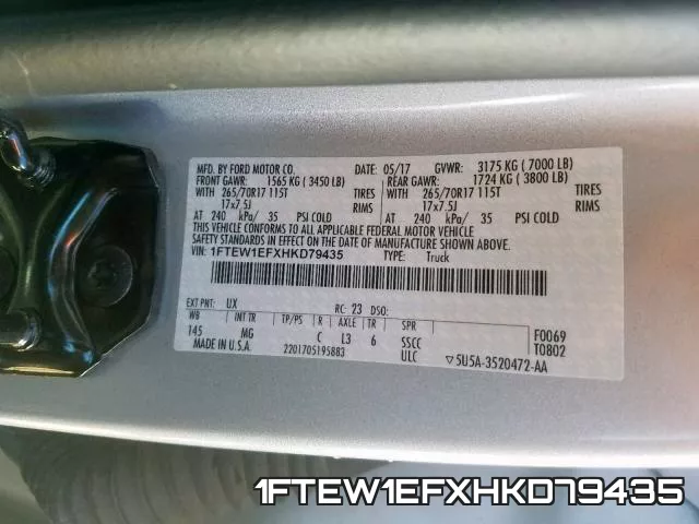 1FTEW1EFXHKD79435 фото 2