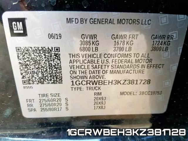 1GCRWBEH3KZ381728 фото 2