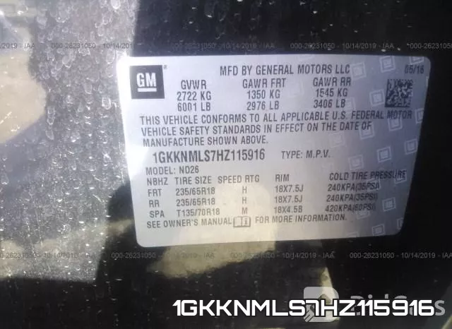 1GKKNMLS7HZ115916 фото 10