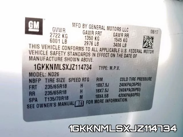 1GKKNMLSXJZ114734 фото 2
