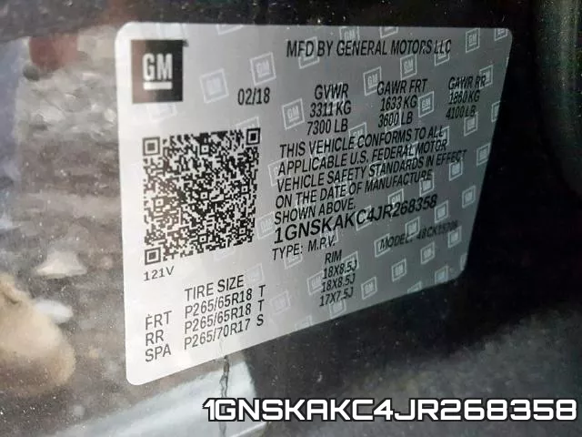 1GNSKAKC4JR268358 фото 2