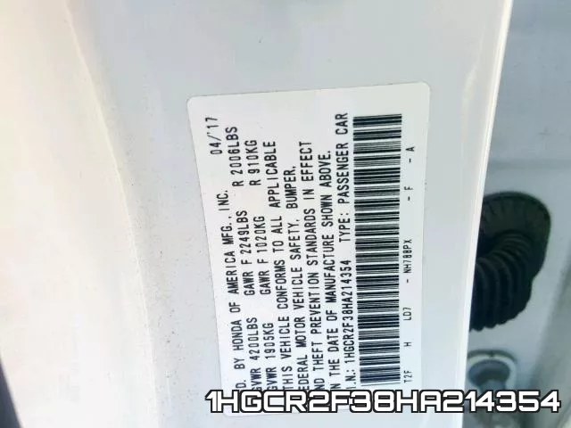1HGCR2F38HA214354 фото 2