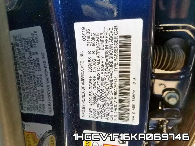 1HGCV1F16KA069746 фото 2