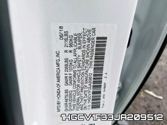 1HGCV1F33JA209512 фото 2