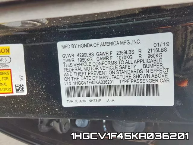 1HGCV1F45KA036201 фото 2