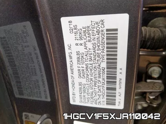1HGCV1F5XJA110042 фото 2