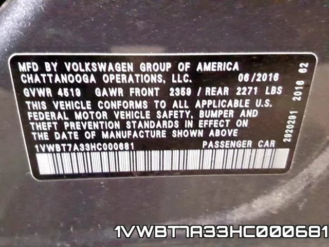 1VWBT7A33HC000681 фото 2